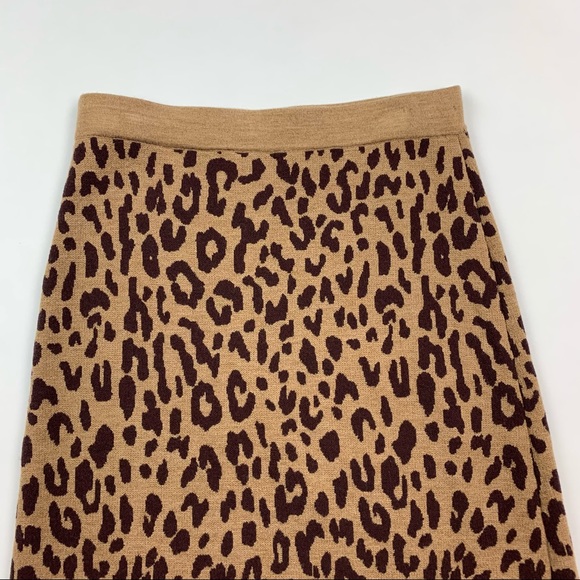 J. Crew Leopard Knit Merino Wool Skirt Small - Picture 6 of 9